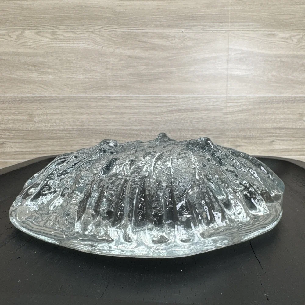 Blenko Ice Bark Ashtray/Bowl Clear Textured Glass Footed Vintage MCM 7